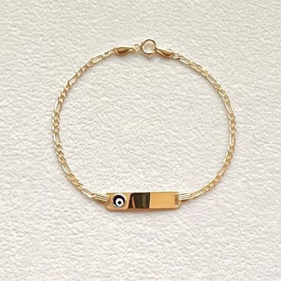 14k solid yellow gold kids bracelet | evil eye ID baby Bracelet | - Picture 8 of 9